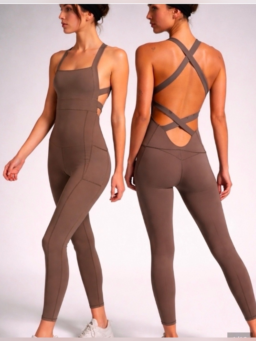 FP Movement by Free People Strappy Back Brown Sleeveless Tight Jumpsuit